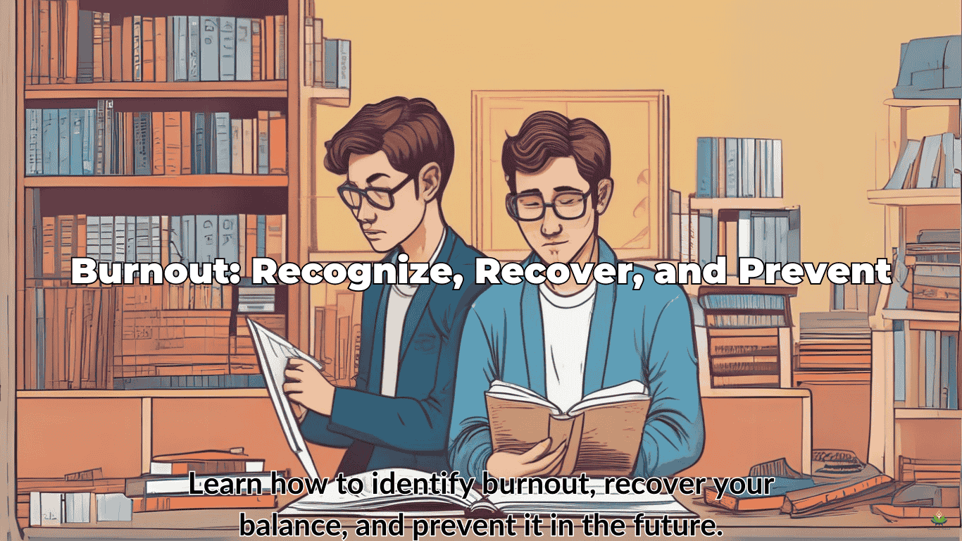 Split image of a stressed and relaxed individual with text 'Burnout: Recognize, Recover, and Prevent.
