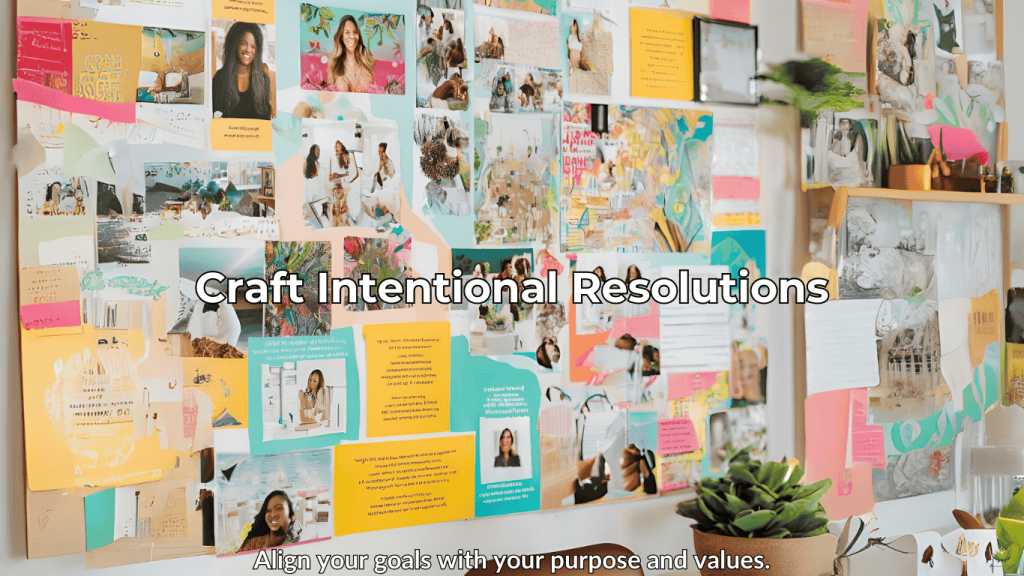 Vision board with images of growth, health, and success surrounded by quotes.