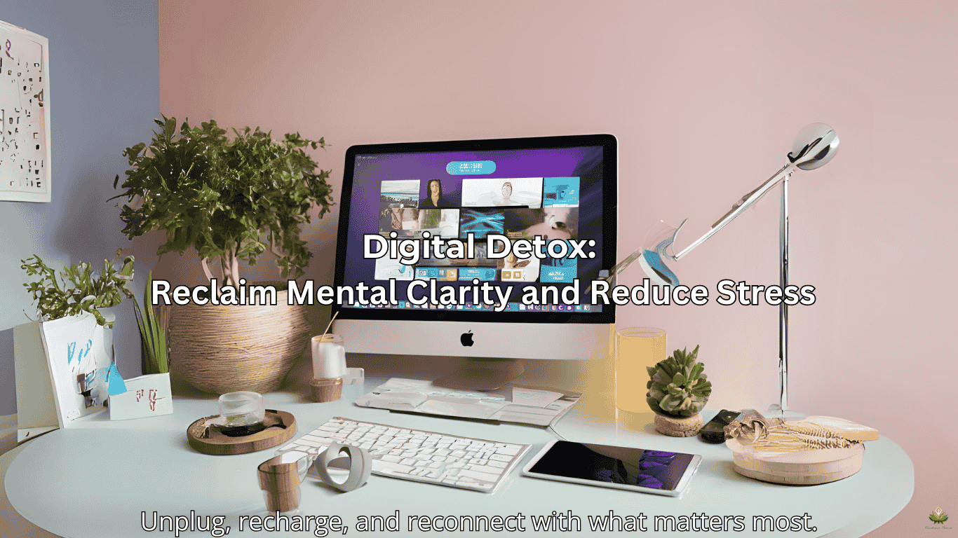 Person unplugging a device with text 'Digital Detox: Reclaim Mental Clarity and Reduce Stress.'