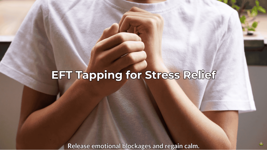 Illustration of EFT tapping points on a hand and face with glowing energy lines.
