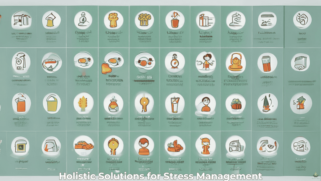 Grid of mindfulness, nutrition, exercise, and EFT tapping for stress management.
