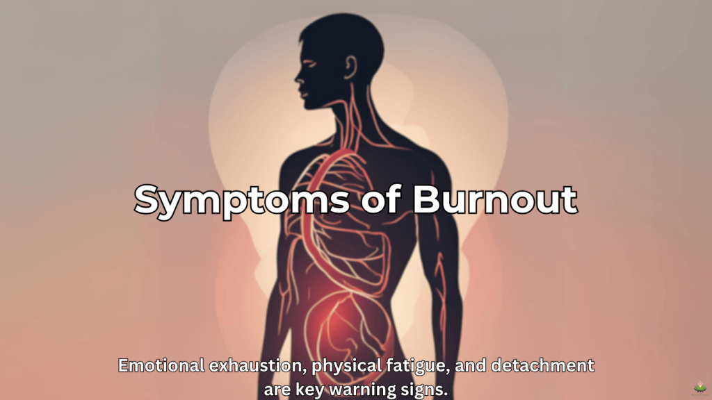 Silhouette with highlighted areas showing symptoms of burnout.