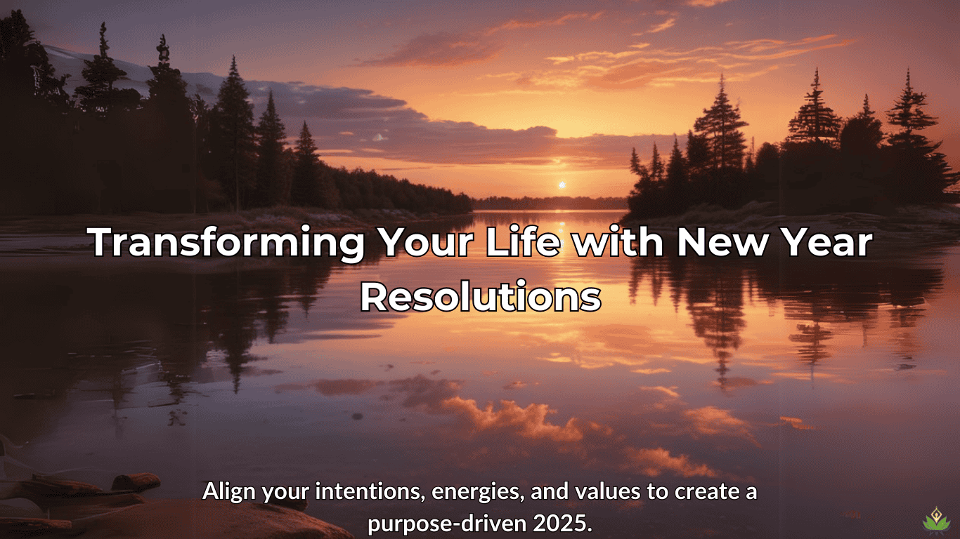 Sunrise over a calm horizon with text 'Transforming Your Life with New Year Resolutions.