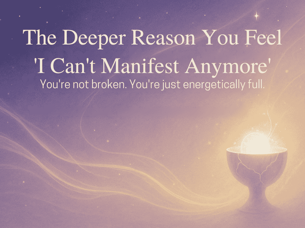 Spiritual healing hero image with cosmic background and headline: The deeper reason you can’t manifest anymore.