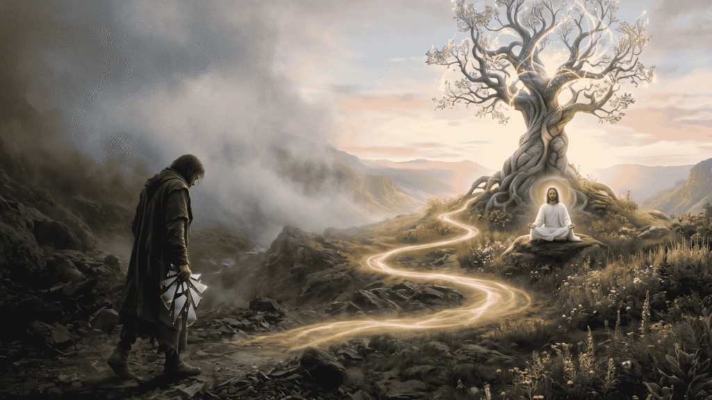 Infographic depiction of the journey from shadow and fragmentation to spiritual wholeness.