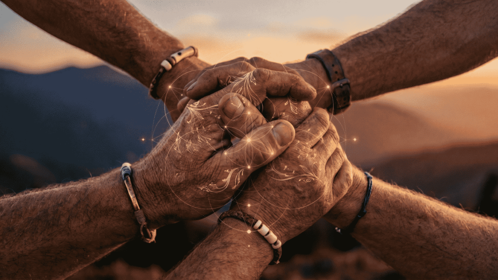 Close-up of integrated hands clasped in unity, symbolizing completion.