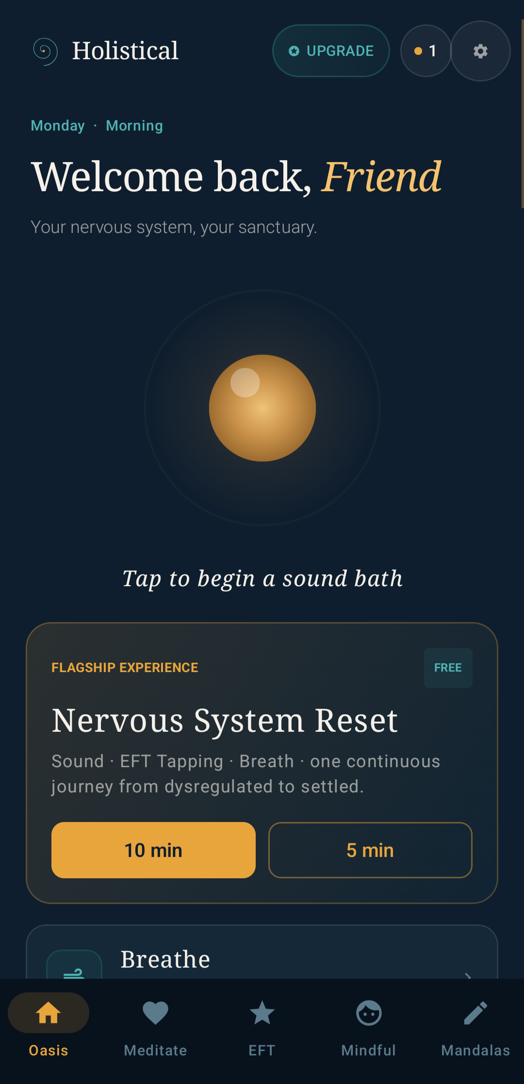 Holistical app — home screen