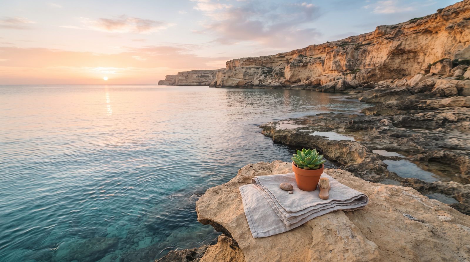Peaceful sunrise over the Maltese coast for stress relief in Malta